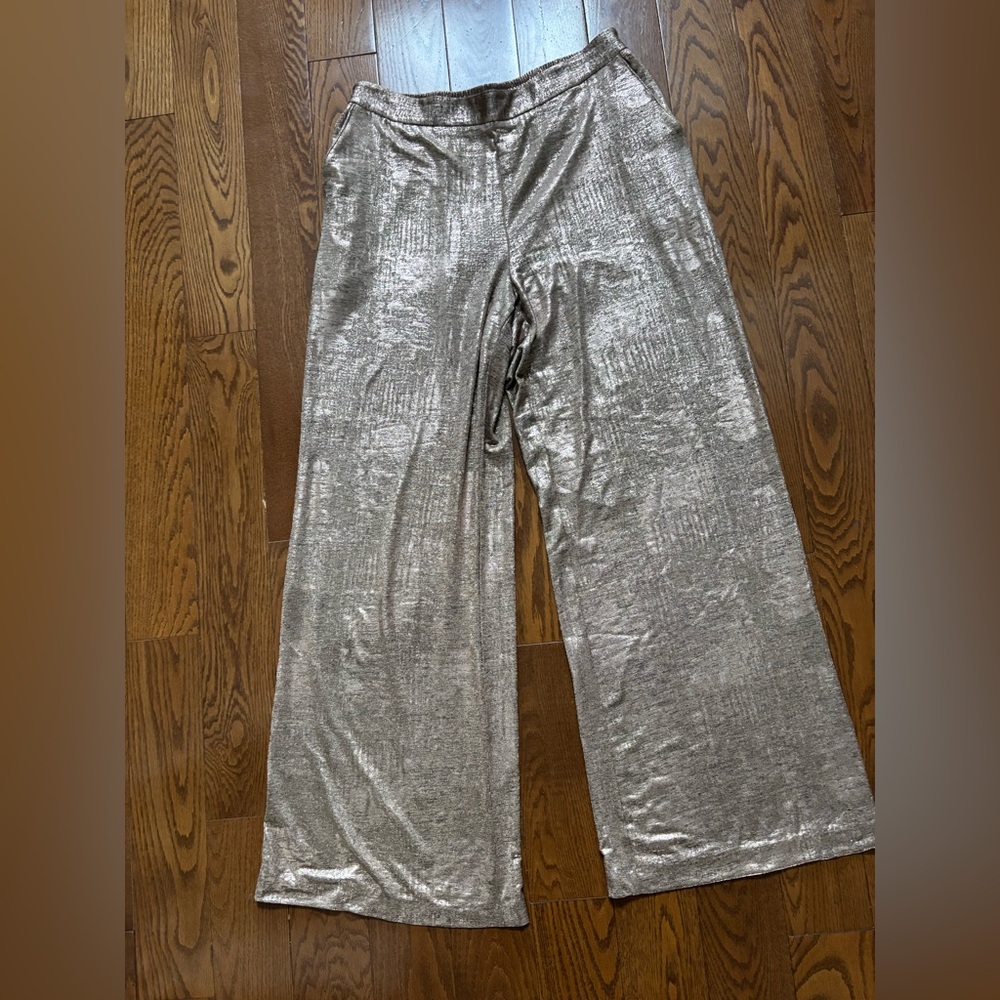 Rose Gold Shimmering Silver Women’s Wide-Leg Stretchy Pants Size Large